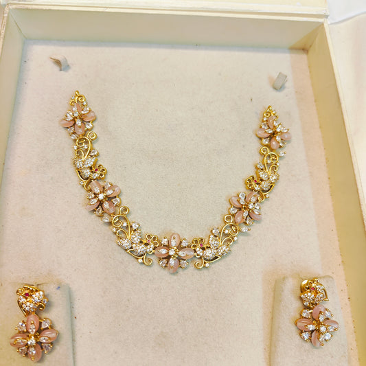 Cz stone gold plated necklace set