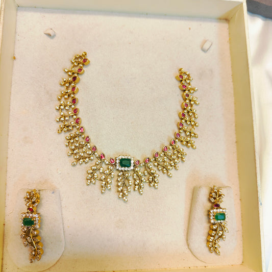 Cz stone gold plated necklace set premium quality