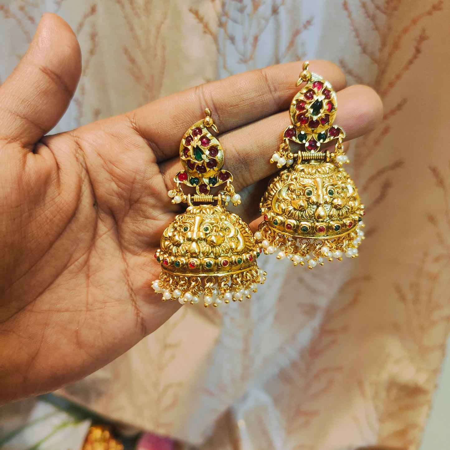 Real Kemp stones gold nakshi jhumka