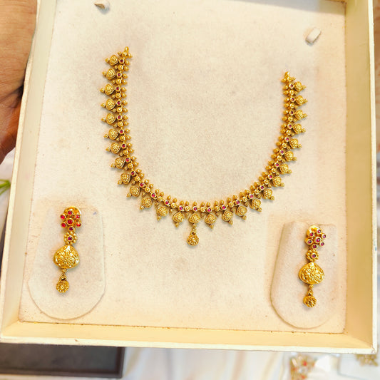 Real Kemp stones gold replica necklace set premium quality