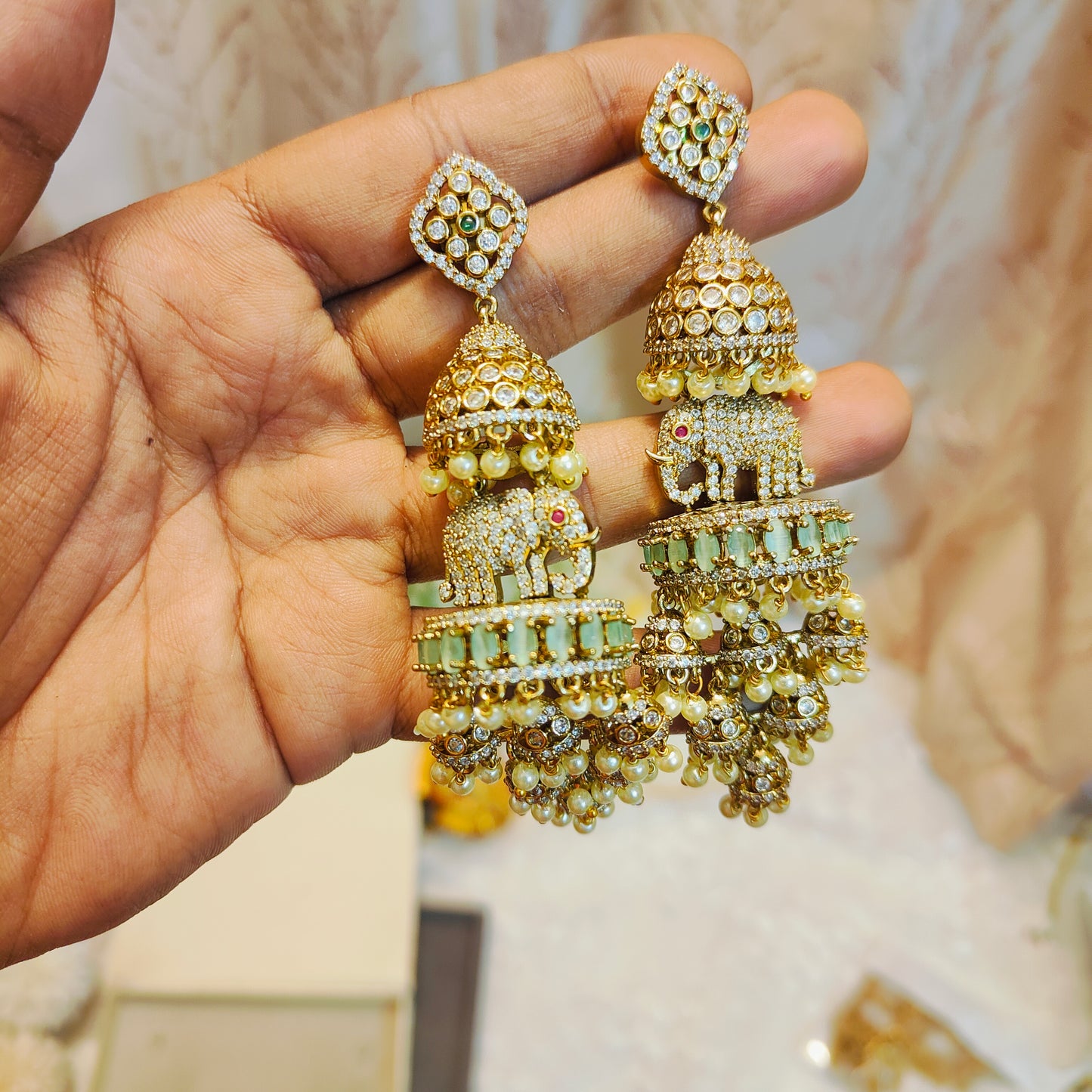 AD stones bridal elephant jhumka