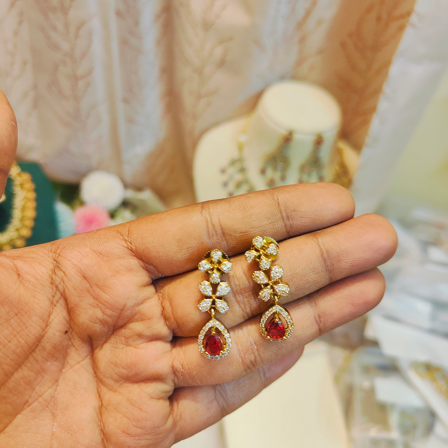 Cz stone gold plated jadau necklace set