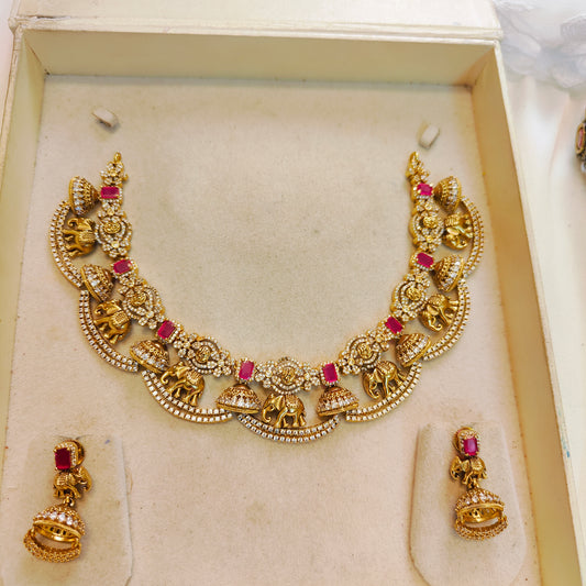 Traditional gold inspired elephant motif necklace set