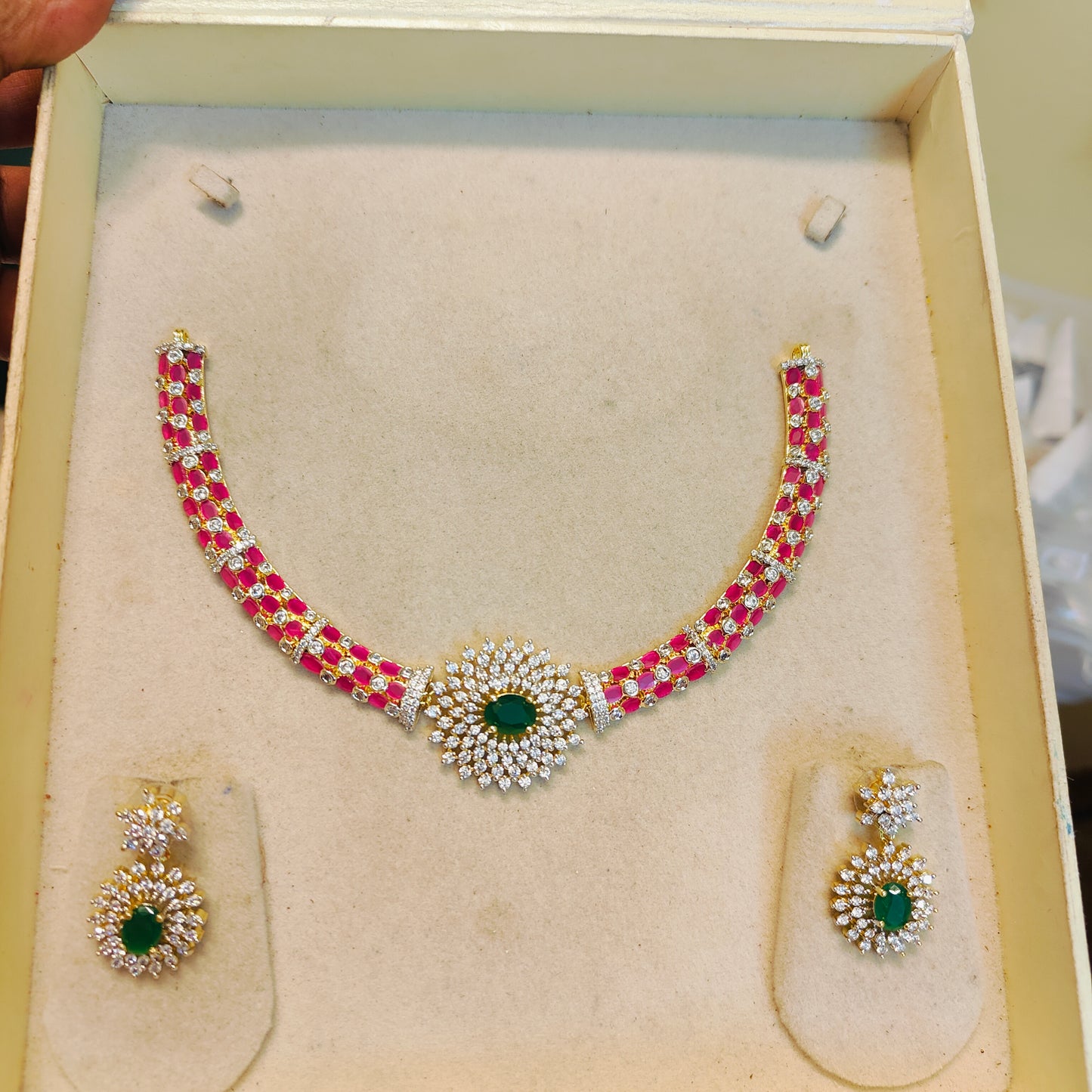 Gj polish diamond replica jadau necklace set premium quality