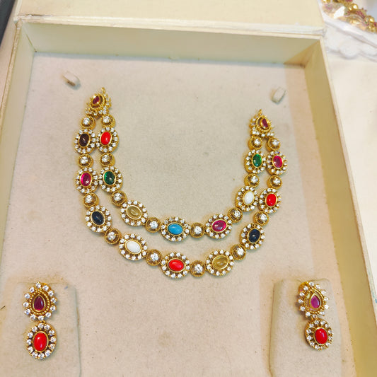 Navaratna 2 layer necklace set premium quality