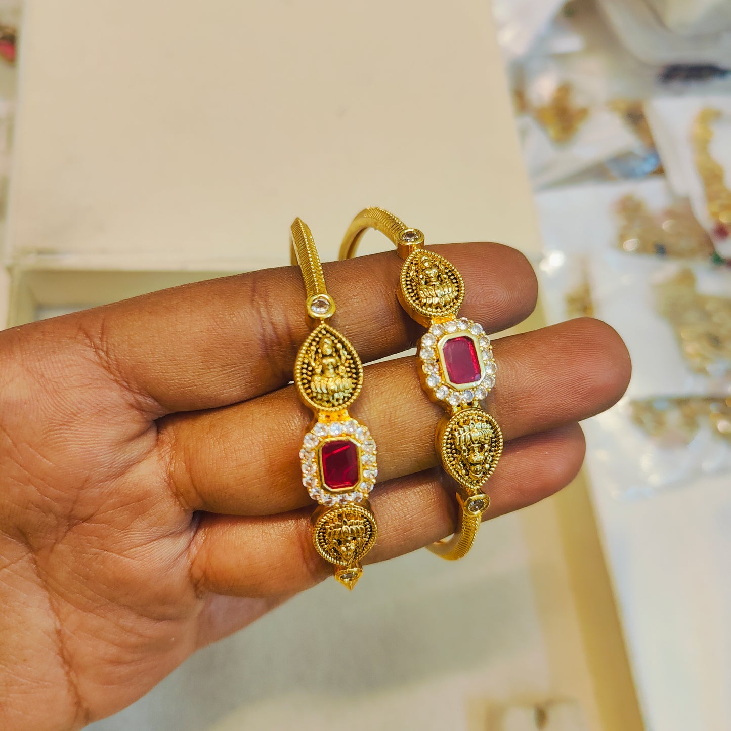 Cz stone gold antique finish bangles