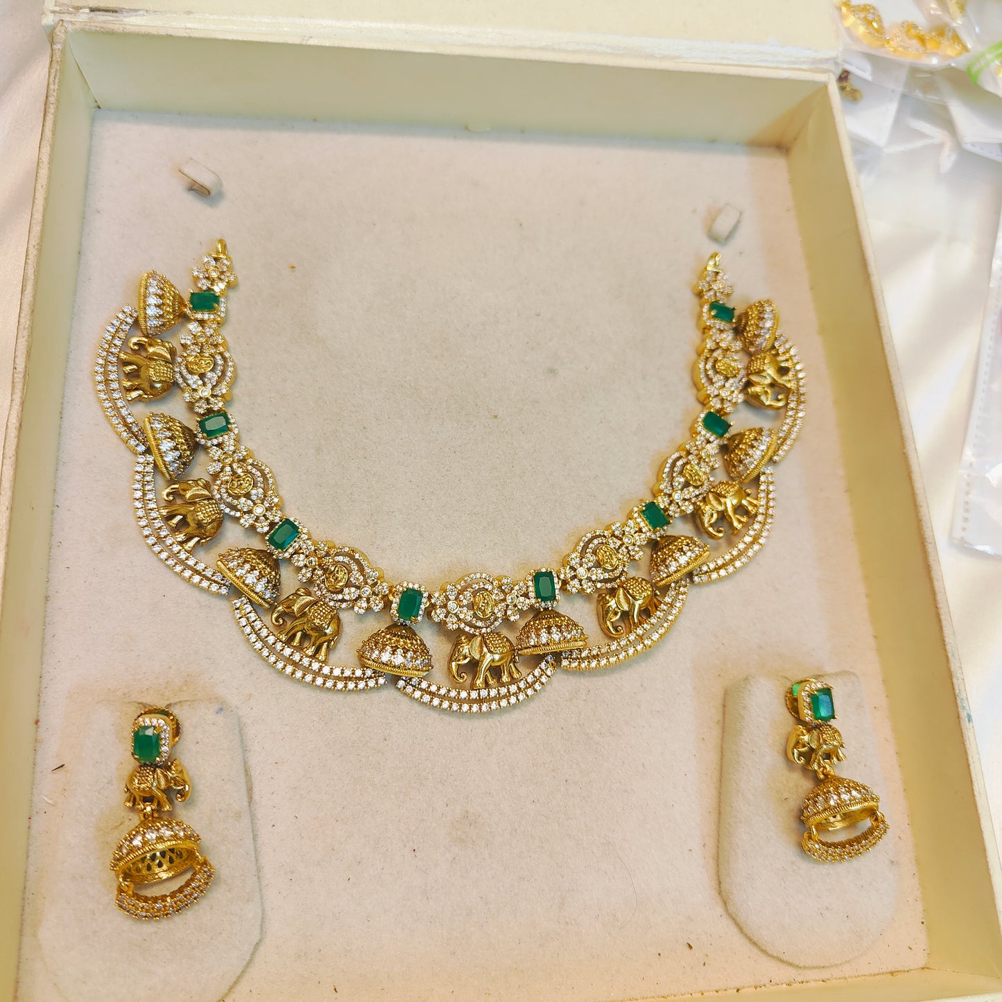 Traditional gold inspired elephant motif necklace set