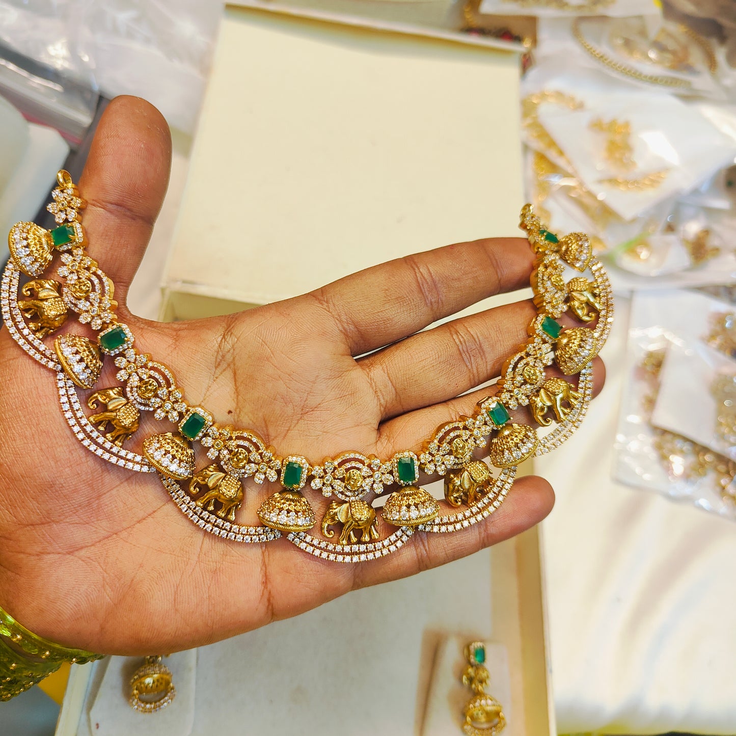 Traditional gold inspired elephant motif necklace set