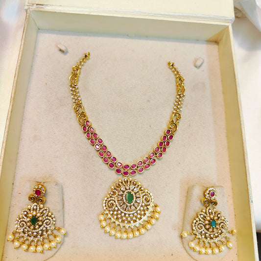 AD stones gold Replica necklace set