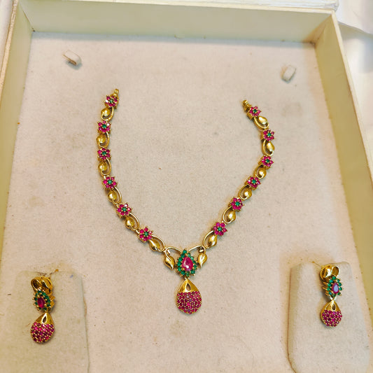 Simple cz stone gold plated necklace set