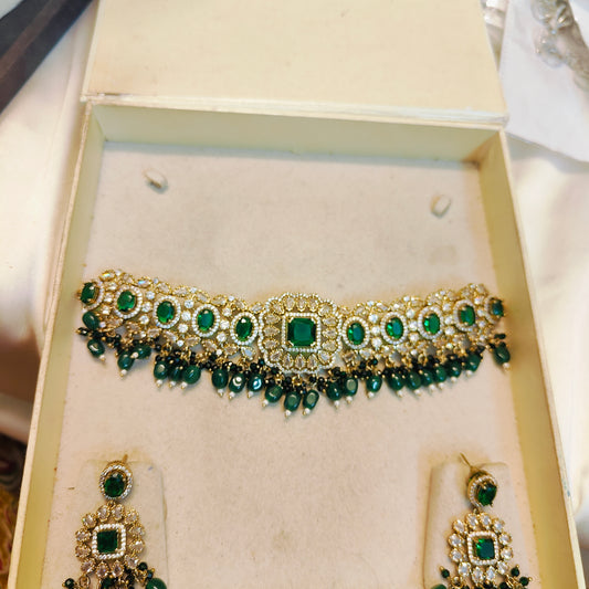 Mehendi polish Victoria jadau choker set with green beads