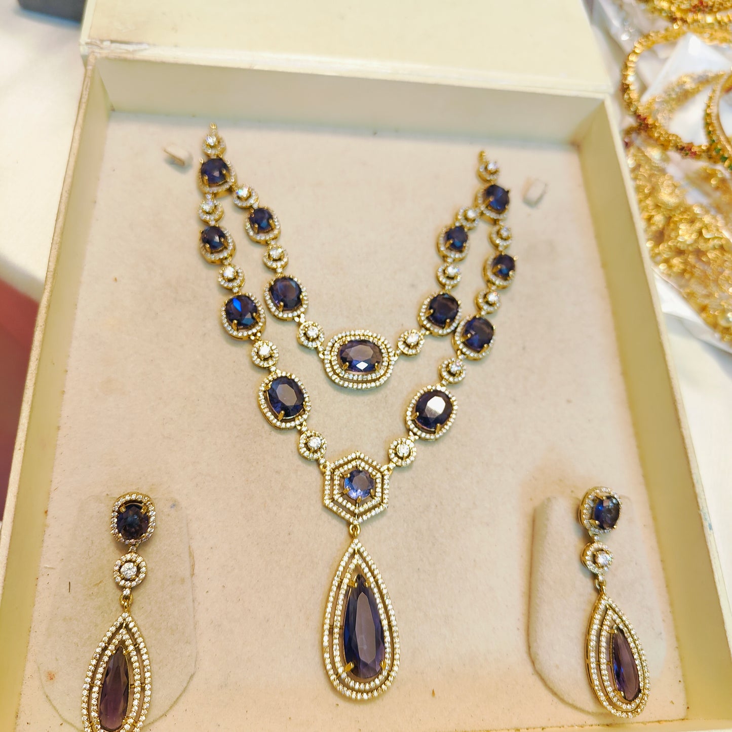 Diamond replica 2 layer necklace set