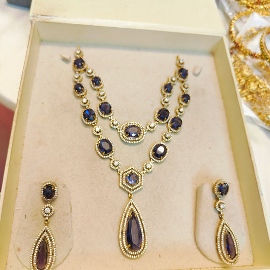 Diamond replica 2 layer necklace set