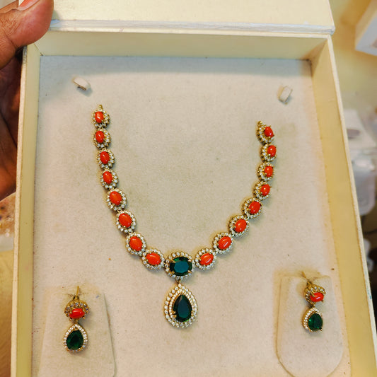 Pagadam emerald necklace set premium quality