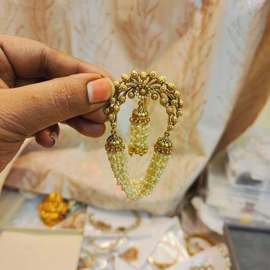 Gold antique finish with pearl hanging hair accessories