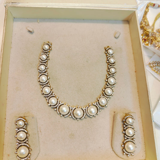 Diamond replica pearl necklace set premium quality