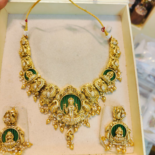 Gold antique nakshi finish neckset premium quality