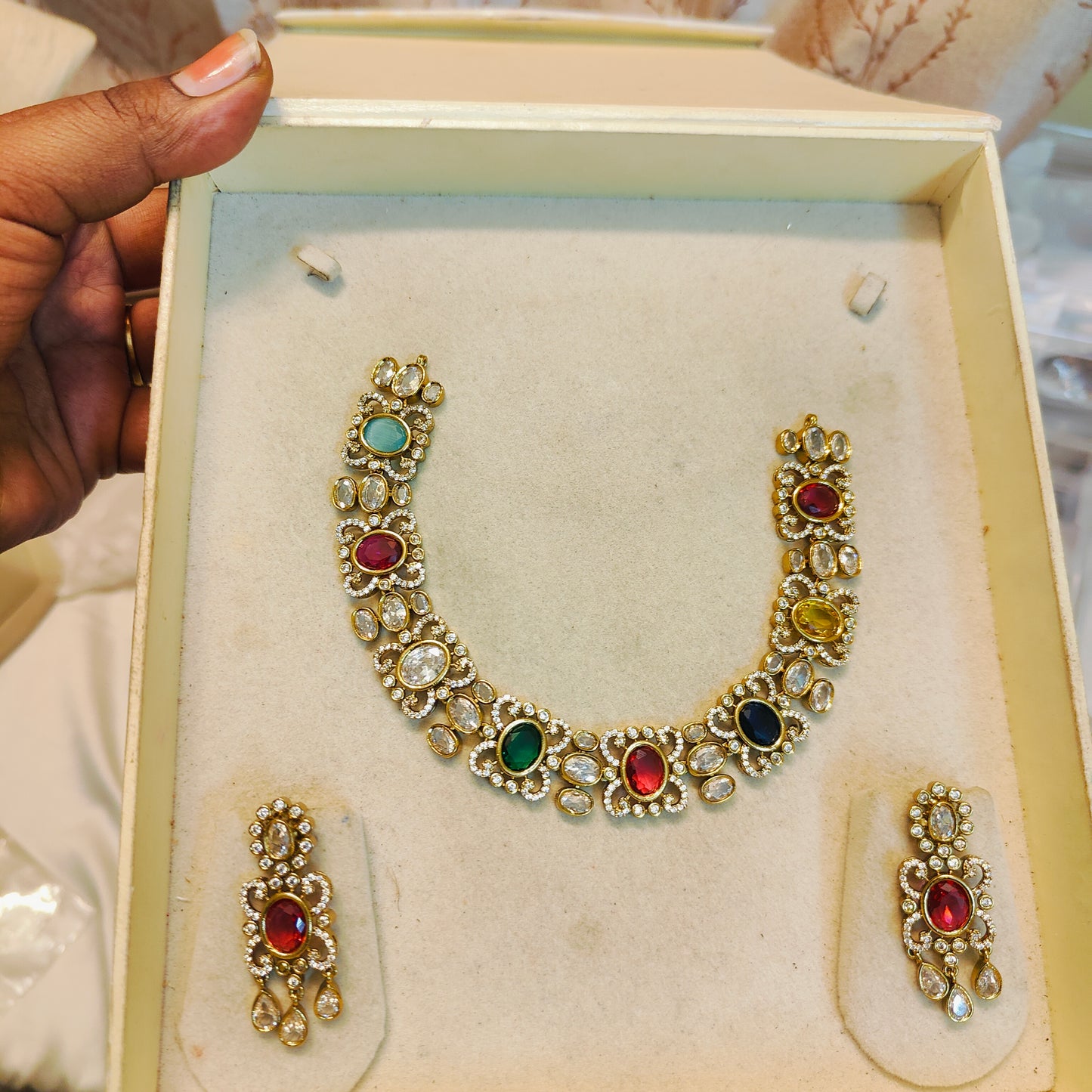 Multi colour jadau finish neckset premium quality