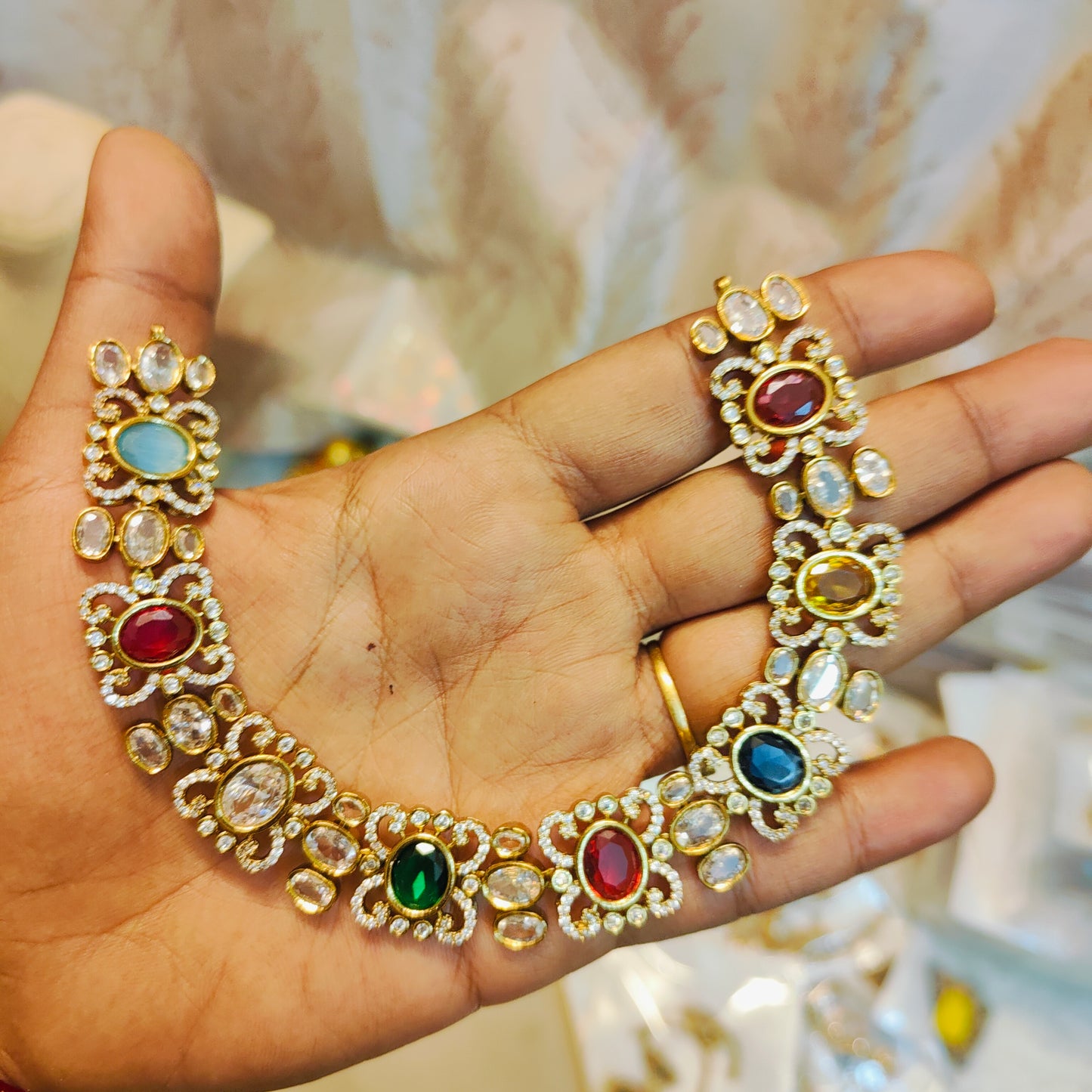 Multi colour jadau finish neckset premium quality