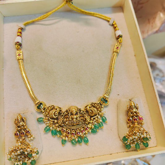 Gold antique nakshi finish choker set