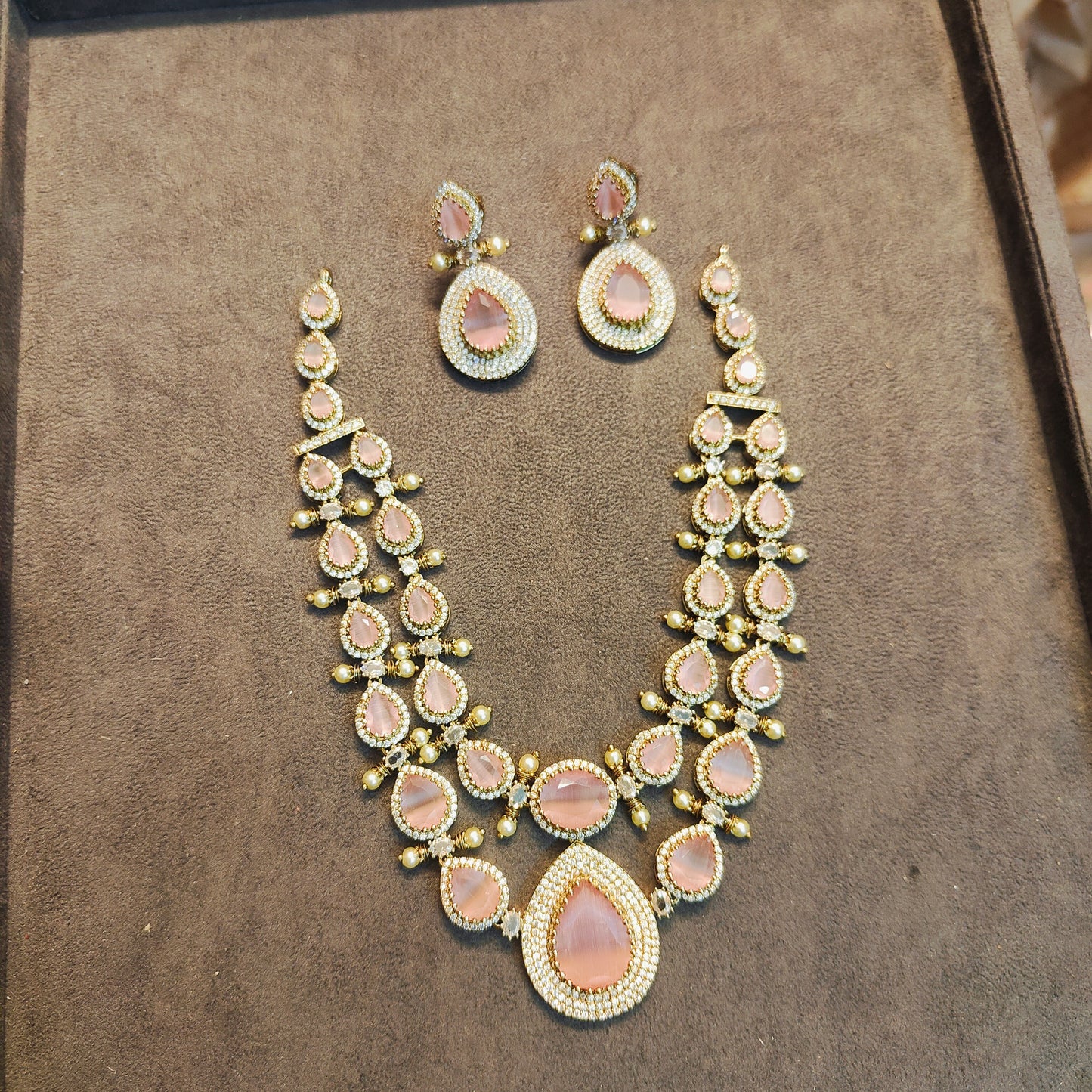 Diamond replica 2 layer jadau necklace set premium quality