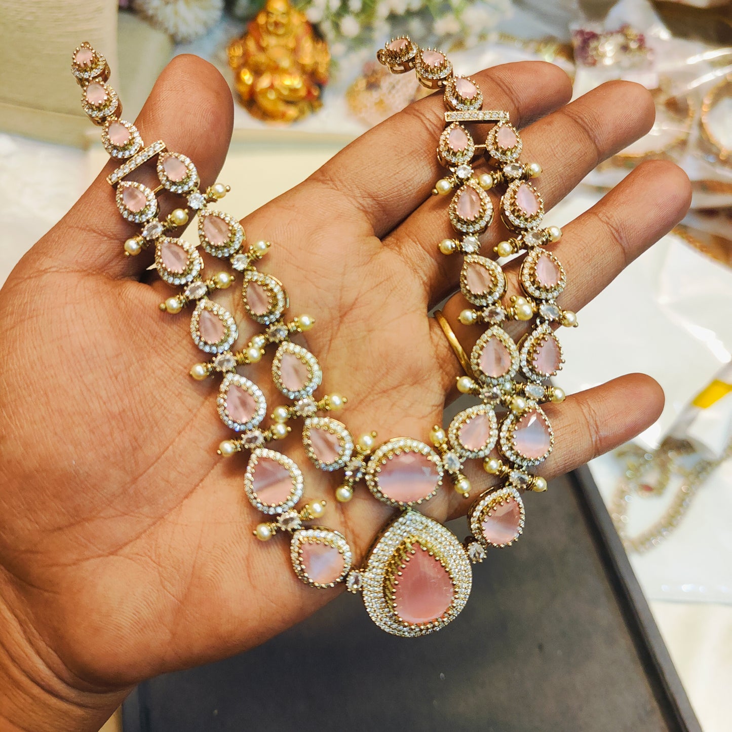 Diamond replica 2 layer jadau necklace set premium quality