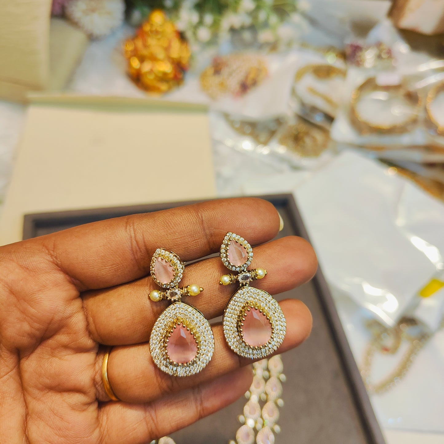 Diamond replica 2 layer jadau necklace set premium quality