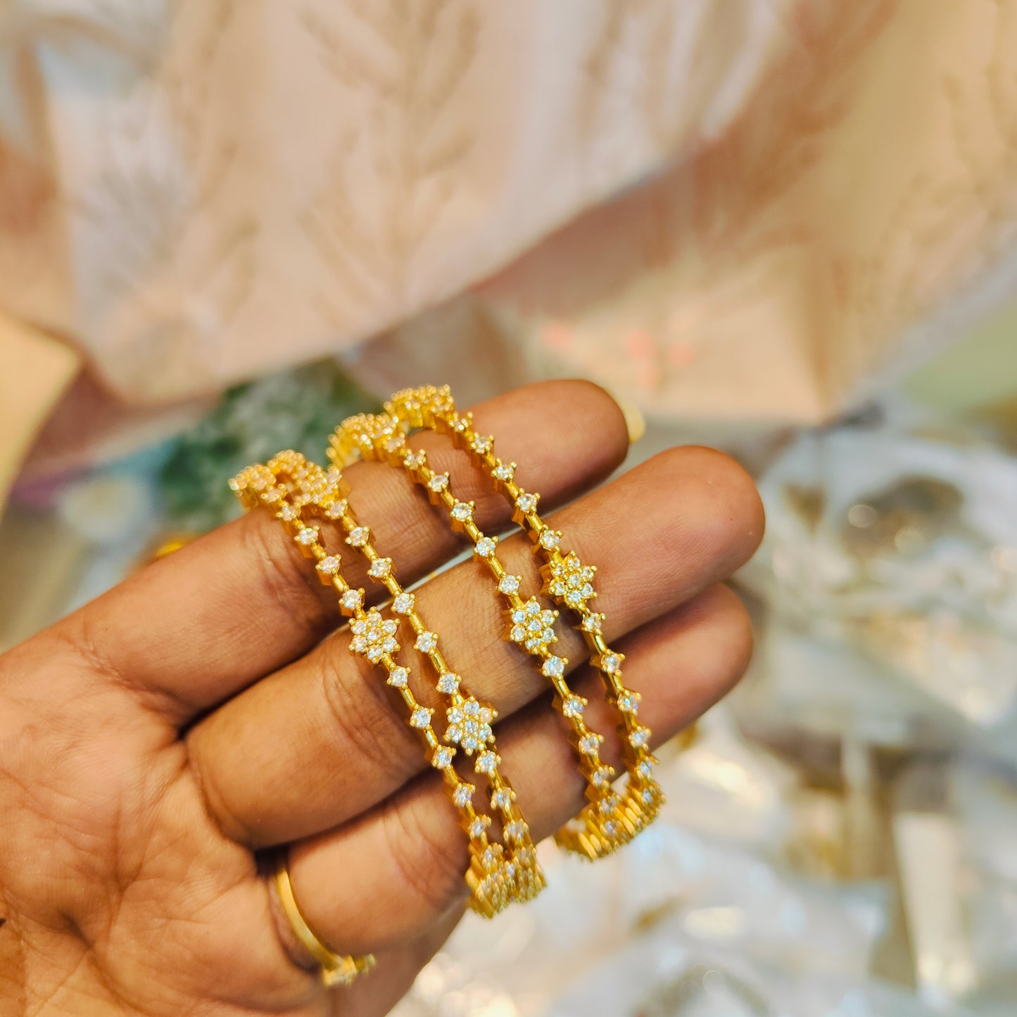 Cz stone diamond replica bangles set of 4