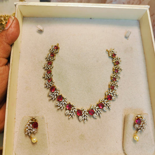 Gold replica cz stone necklace set