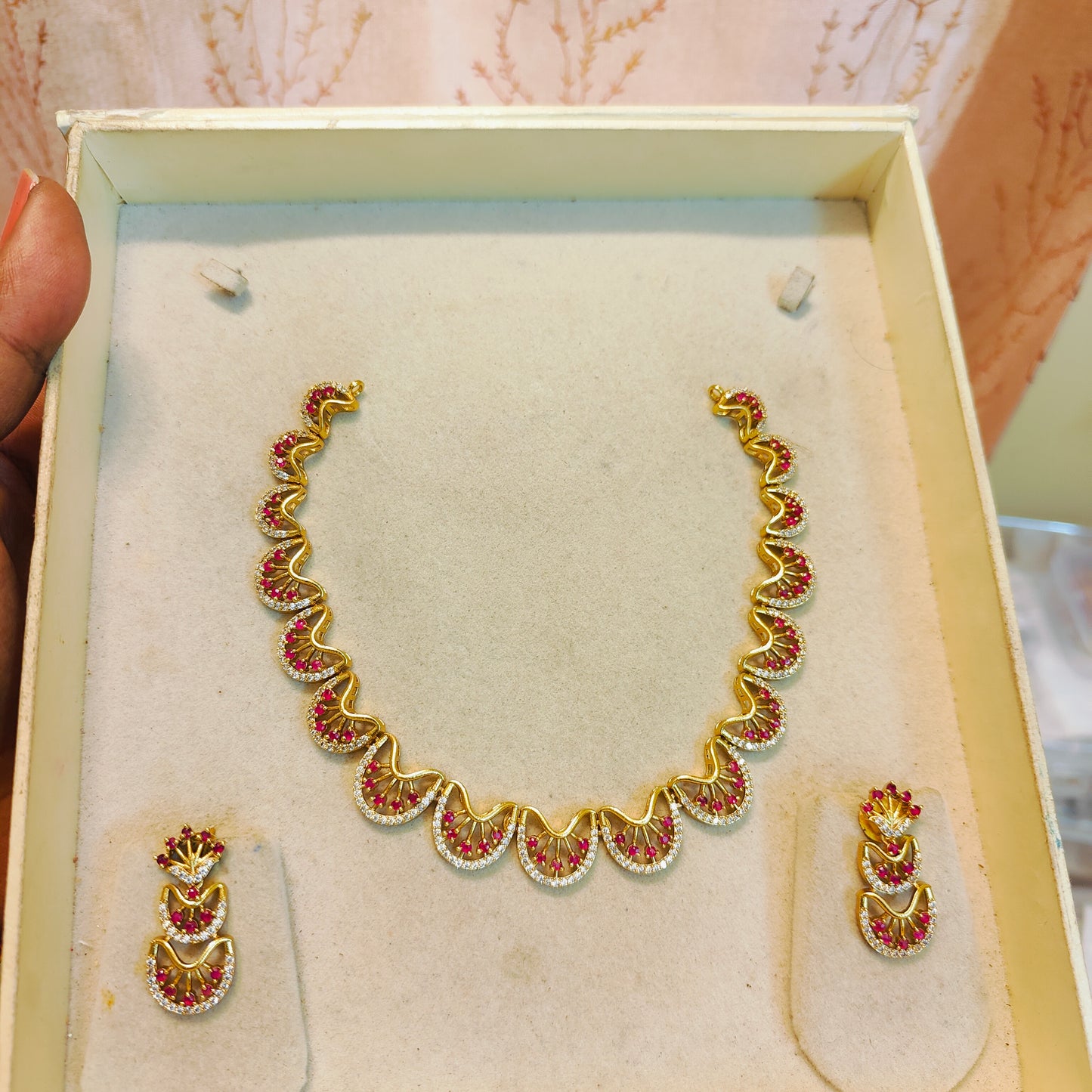 Cz stone gold plated necklace set