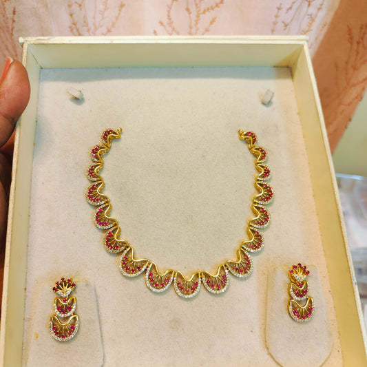 Cz stone gold plated necklace set