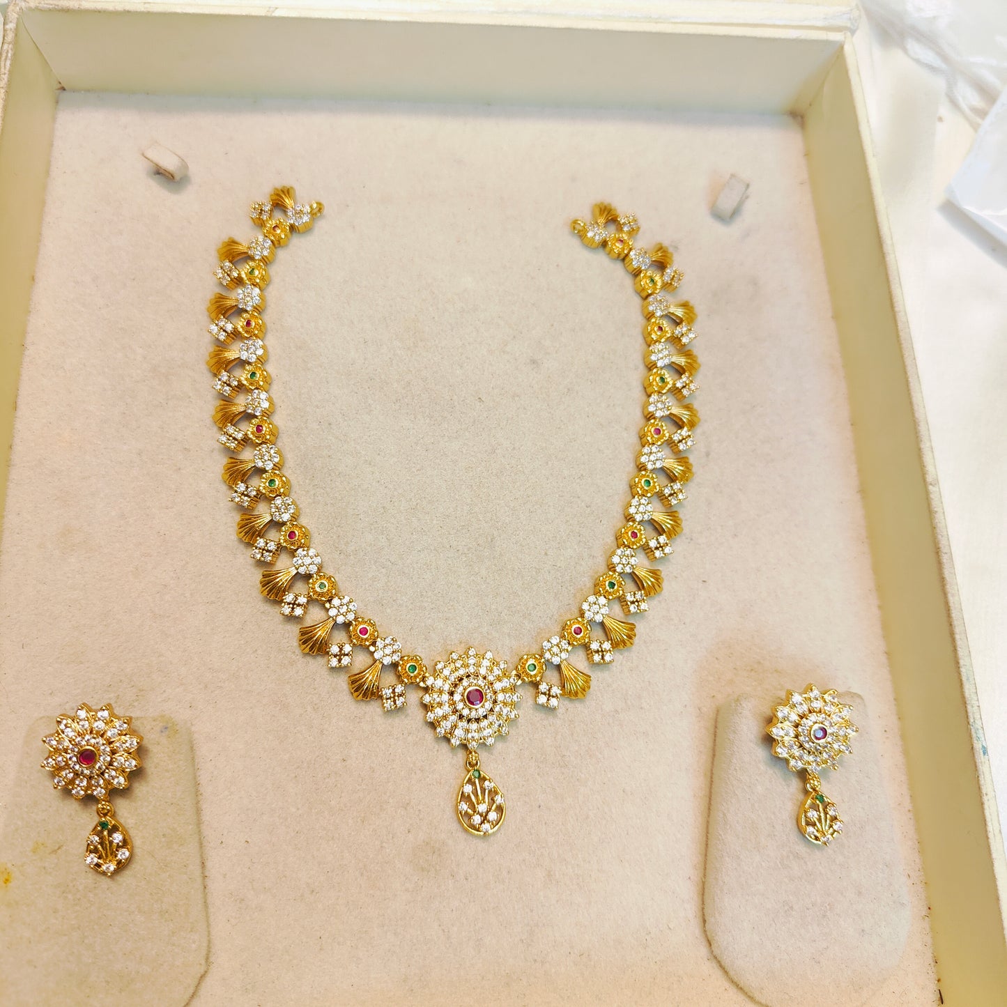 Cz stone gold plated necklace set