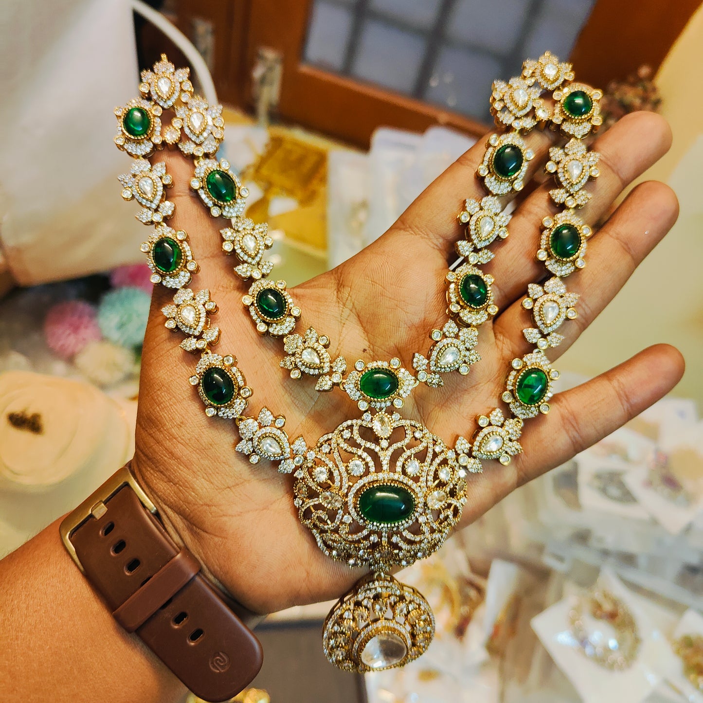 Moissanite polki 2 layer necklace set premium quality