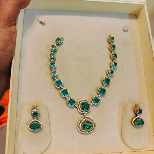 Sparkling bold AD stones necklace set