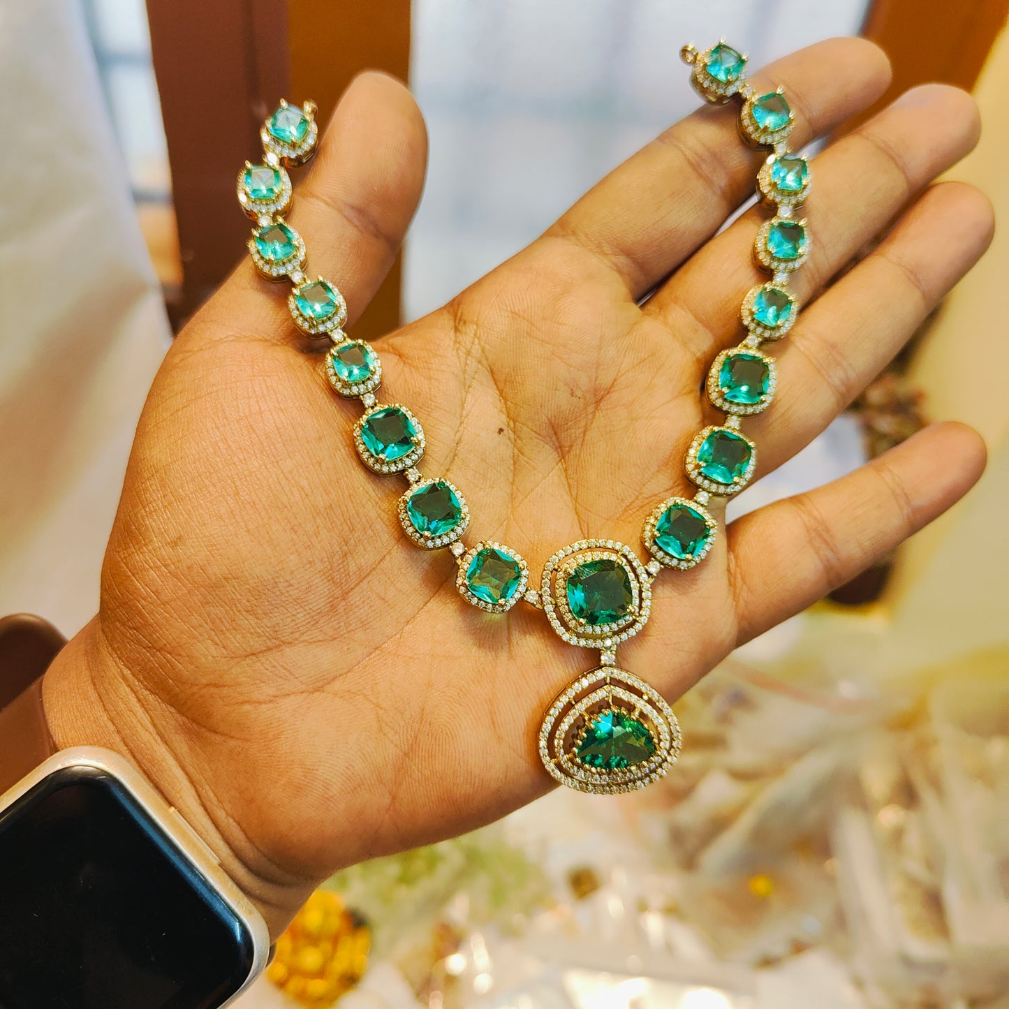 Sparkling bold AD stones necklace set