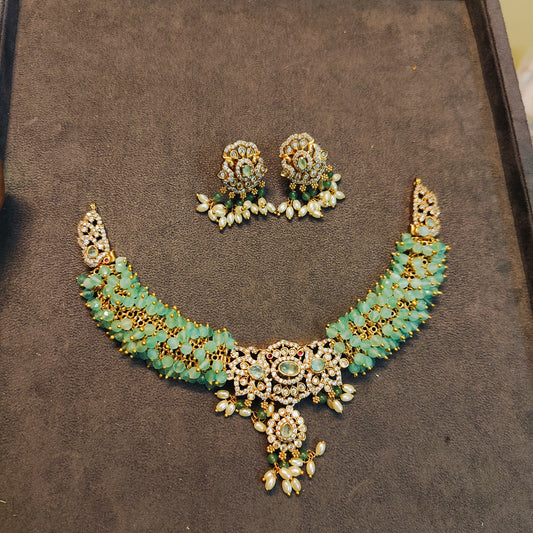 Cz stone beads gold plated necklace set