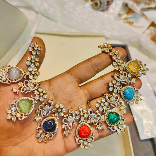 Moissanite polki diamond replica navratna neckset