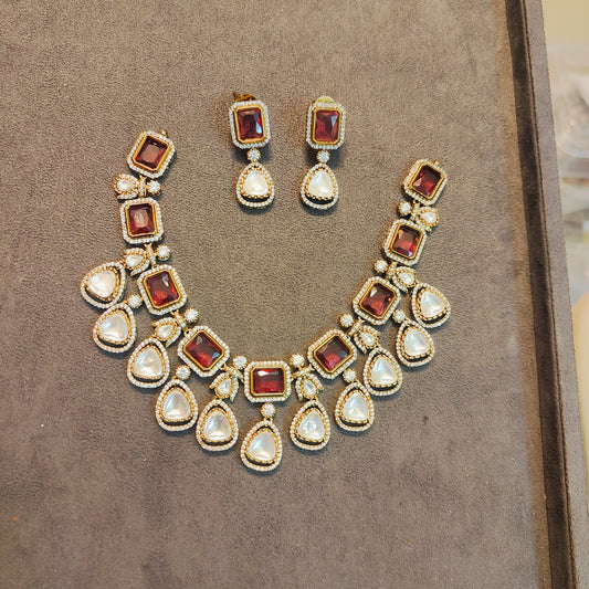Dazzling Moissanite polki blood red neckset