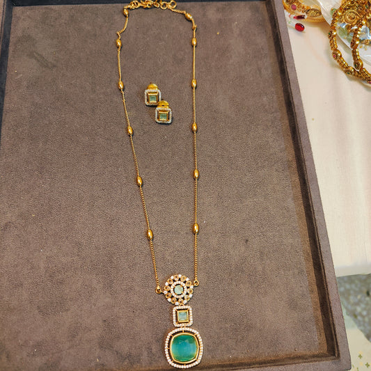 Mint blue gold antique finish chain