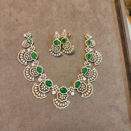 Royal green stone diamond necklace set
