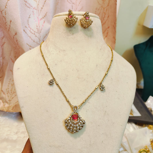 Elegant ruby zircon pendant chain set