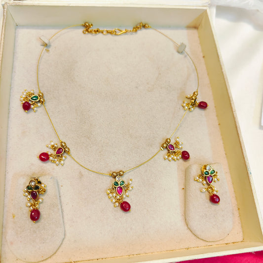 Elegant multistone pearl drop invisible chain