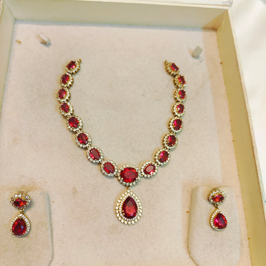 Teardrop bold ruby necklace set