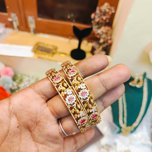 Floral cz stone bangles