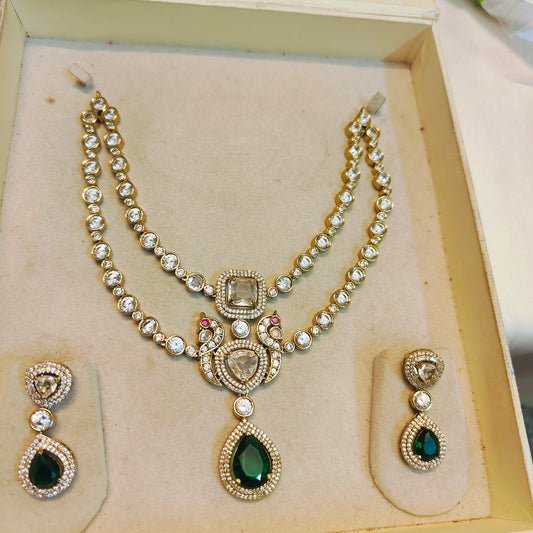 Elegant double layer Moissanite necklace set