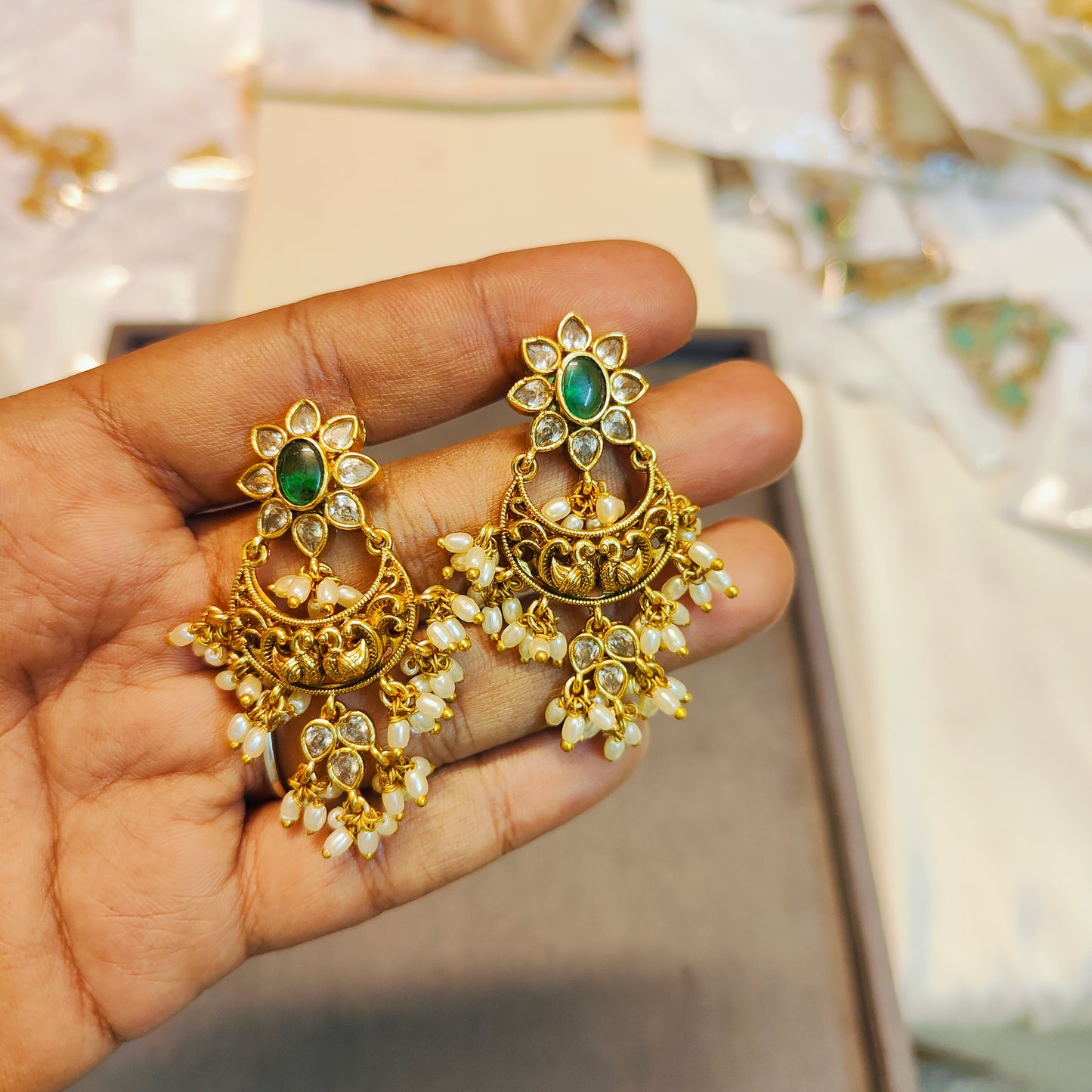Antique finish chandbali earrings