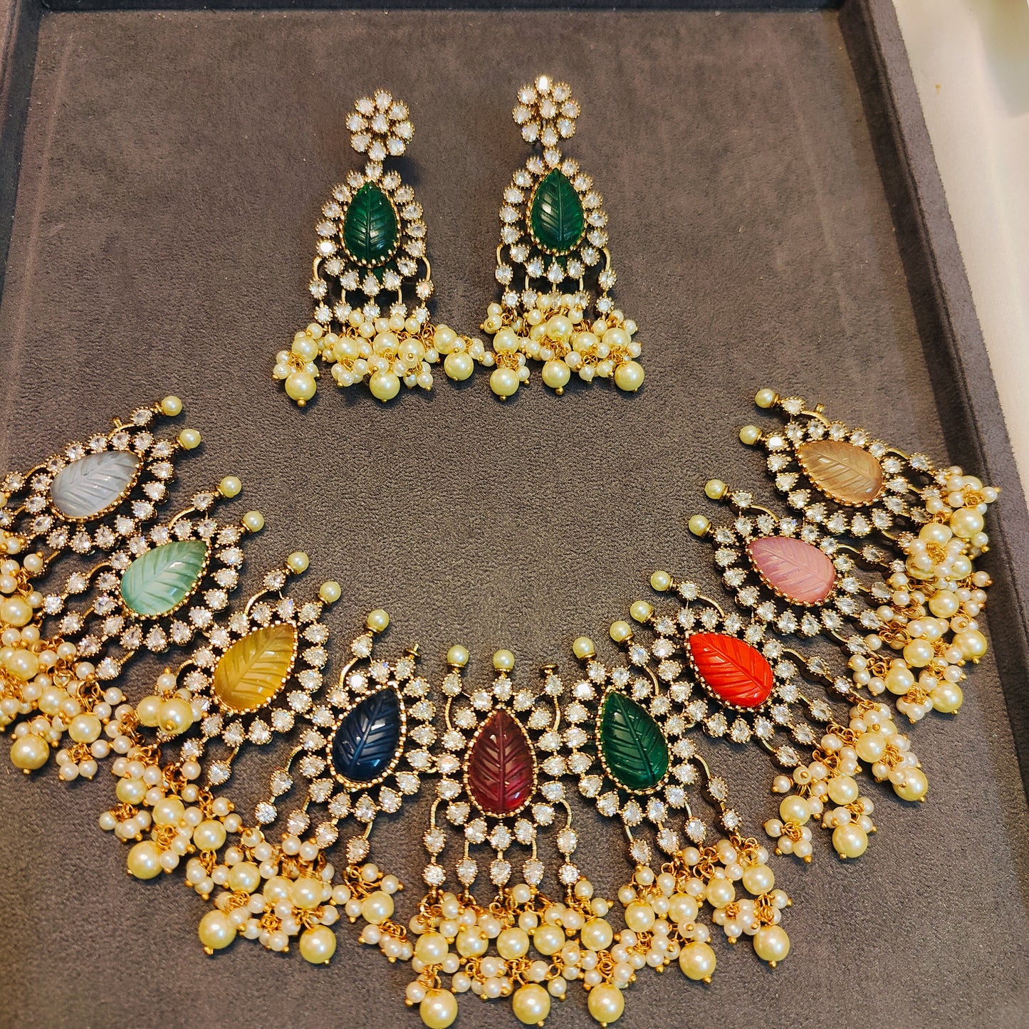 Statement Moissanite polki navaratna necklace