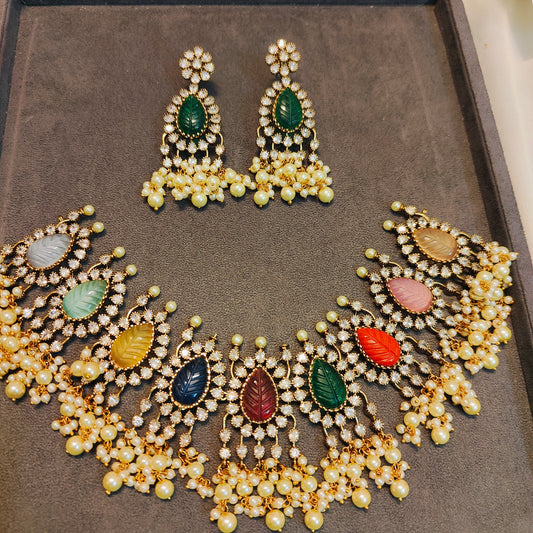 Statement Moissanite polki navaratna necklace