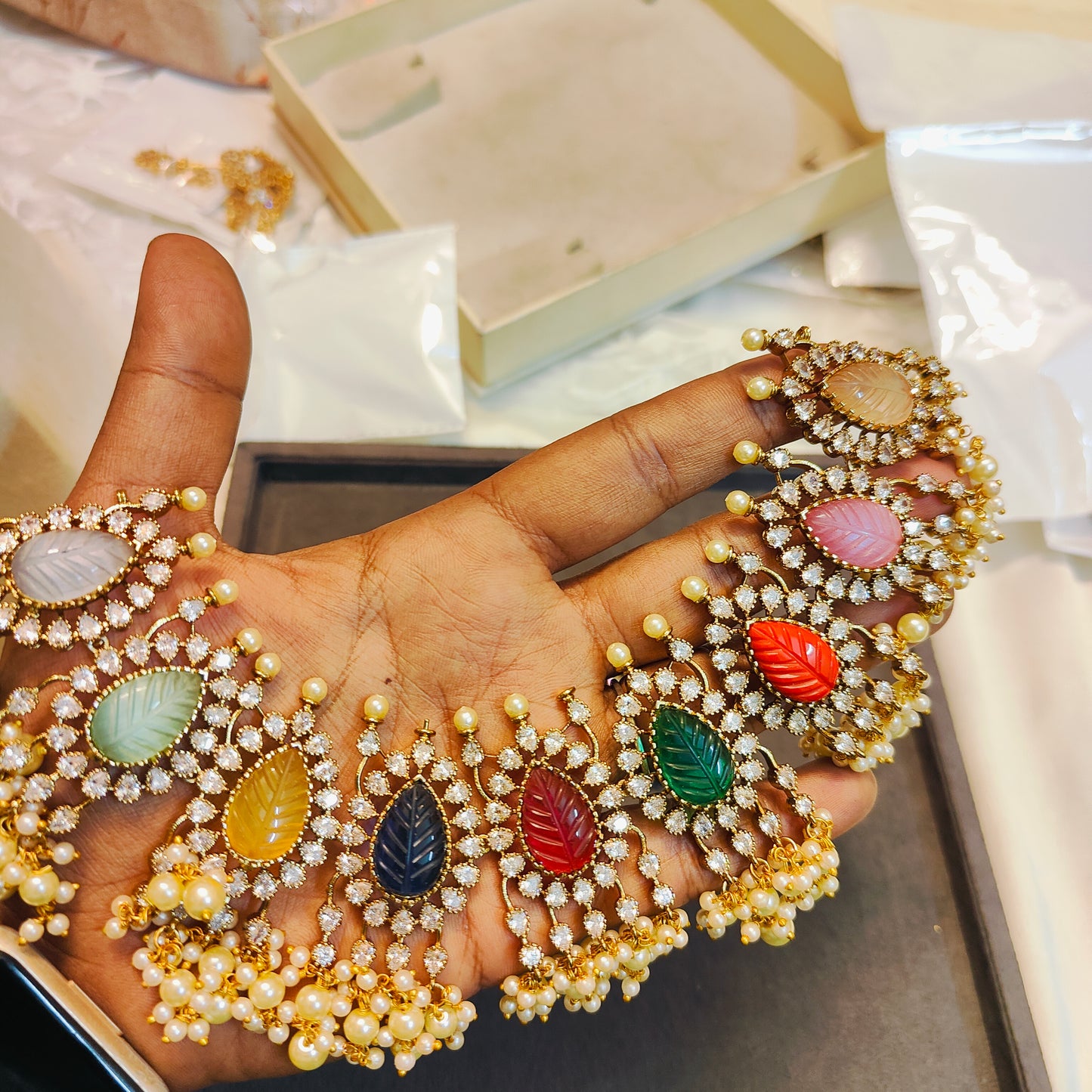 Statement Moissanite polki navaratna necklace