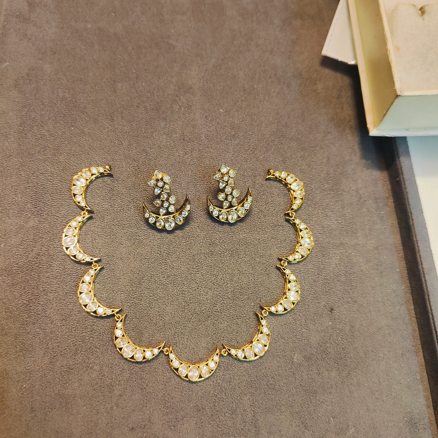 Polki crescent moon necklace set